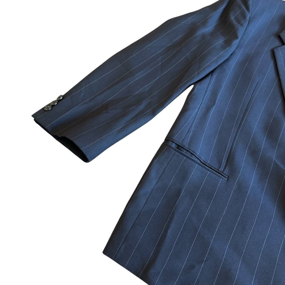 Giorgio Armani Blue Pinstripe Blazer Jacket Button-Down 100% Wool Size 41 Reg - Picture 5 of 12